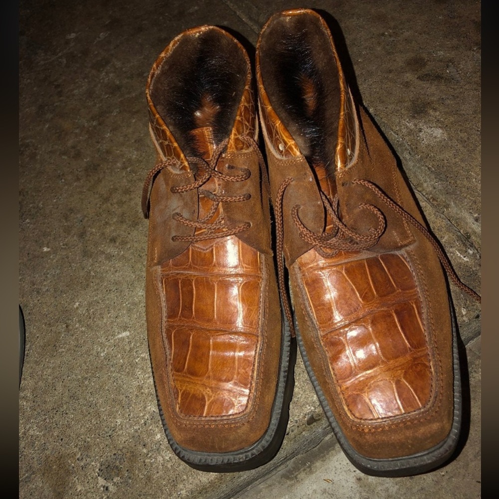 Custom made real leather & fur Mens laced boots